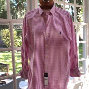 NEW Ralph Lauren men’s shirt size L.  Pink and white check button down.